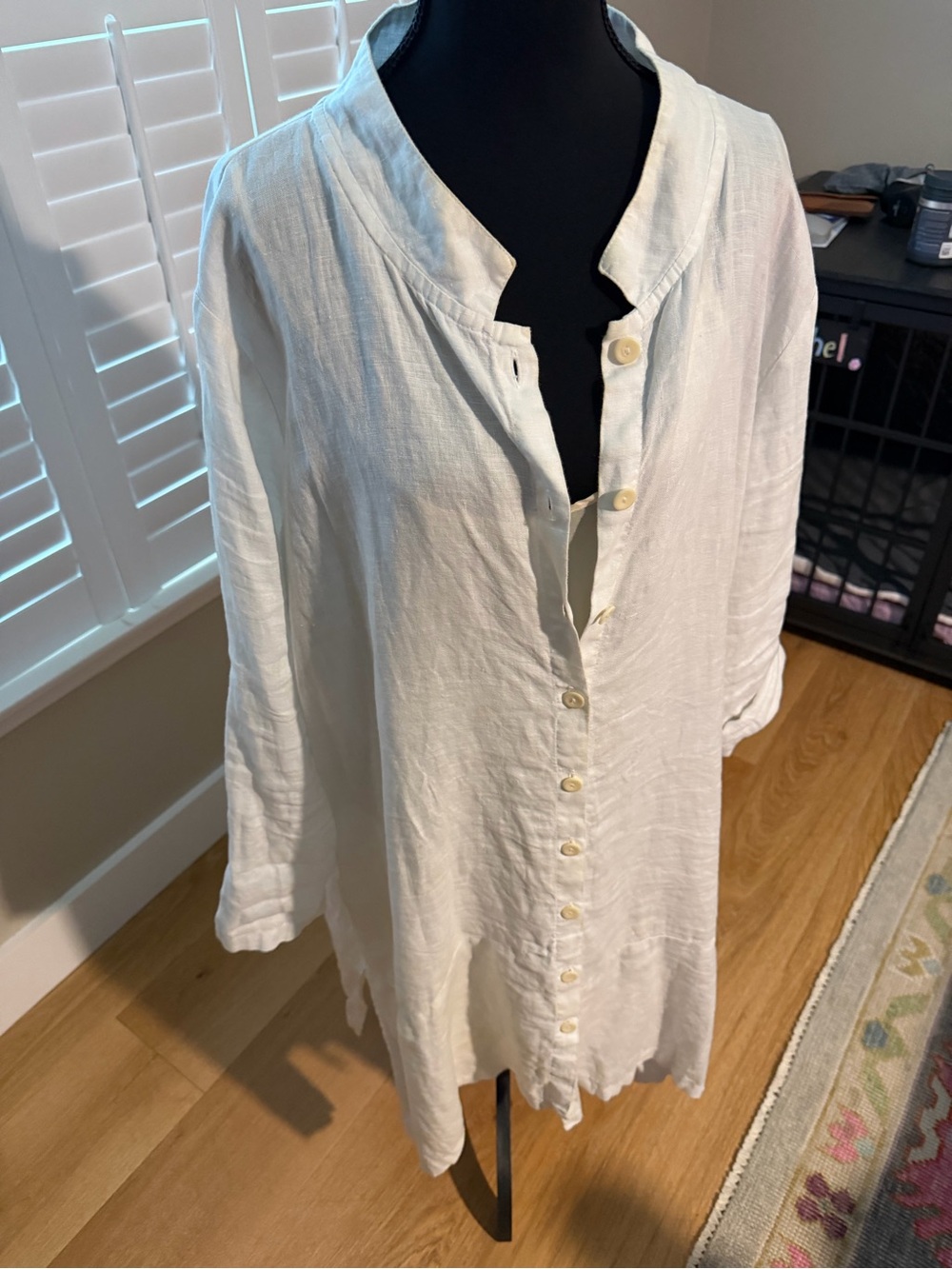 Flax White Lightweight Linen Button-Front Tunic Dress - Picture 2 of 4